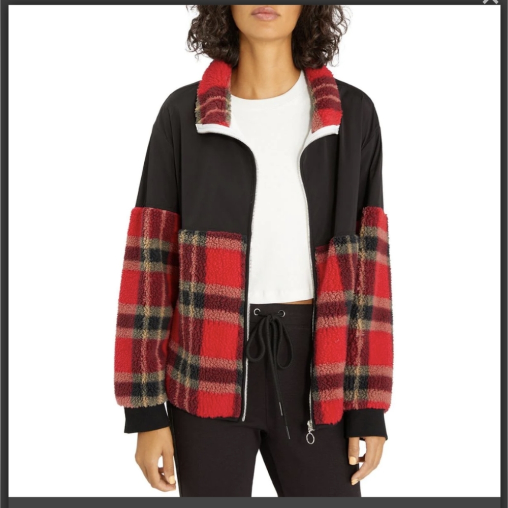 NWT $139 SANCTUARY FAUX SHERPA PLAID WINDBREAKER JACKET